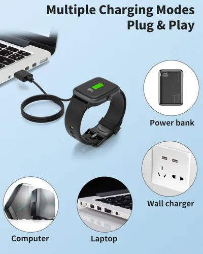 Miniatura 5 de Cargador de reloj inteligente para QONBINK K62 2 pies/23.6 in 2 pines USB Cable de carga magnético portátil para QONBINK K62 Smart Watch