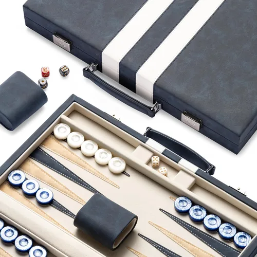 Miniatura 13 de Juegos de backgammon de 15 pulgadas para adultos, tablero clásico de backgammon con dados de damas únicos, exterior de piel sintética e