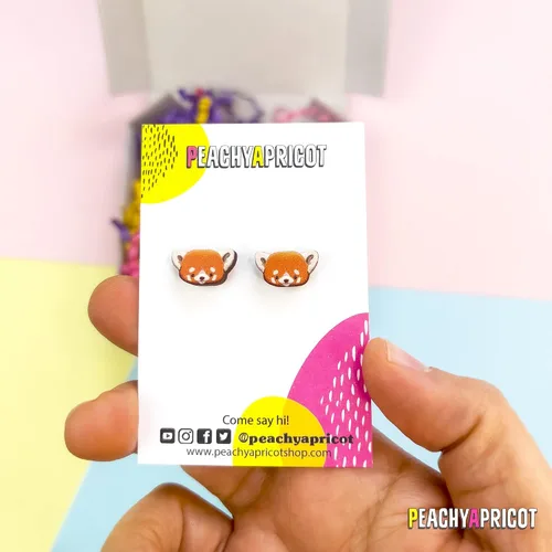 Miniatura 3 de PeachyApricot Lindos pendientes de panda rojo