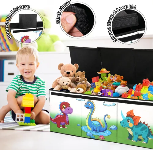 Miniatura 2 de Caja de juguetes extragrande con tapa, baúl plegable para juguetes para niños y niñas, organizador de almacenamiento de juguetes con divisores, caja