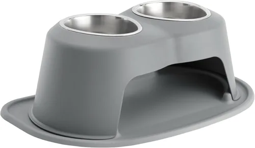 WeatherTech Sistema de alimentación doble alto para mascotas, cuencos elevados para perros/gatos, 8 pulgadas de alto, color gris oscuro (DHC3208DGDG)