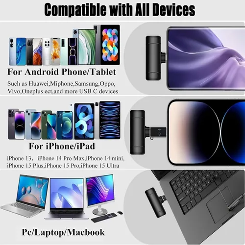 Miniatura 3 de 2 micrófonos de solapa inalámbricos 3 en 1 para iPhone, iPad, USB C, Android, portátil, con estuche de carga, clip en la solapa, mini micrófono