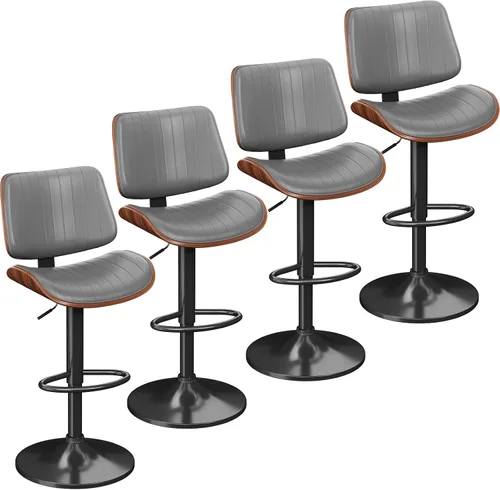 Miniatura 9 de YaFiti Adjustable Bar Stools, Modern Swivel PU Leather Counter Height Chairs with Backrest, Armless Kitchen Island Stools, Black 1 PCS