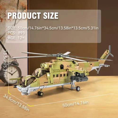 Miniatura 3 de DAHONPA MI-24S Helicóptero de Utilidad Media Militar del Ejército Conjunto de Ladrillos de Construcción de Avión, 850+ Piezas Bloques