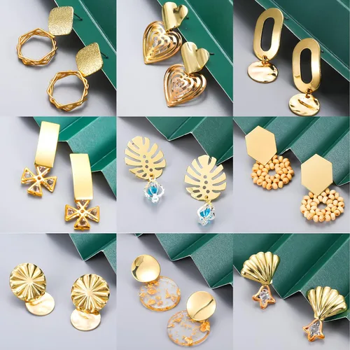 Miniatura 4 de Hicarer 36 unidades/18 pares de aretes chapados en oro para hacer joyas, aretes con agujero de bucle, kit de aretes en forma de hoja de palma