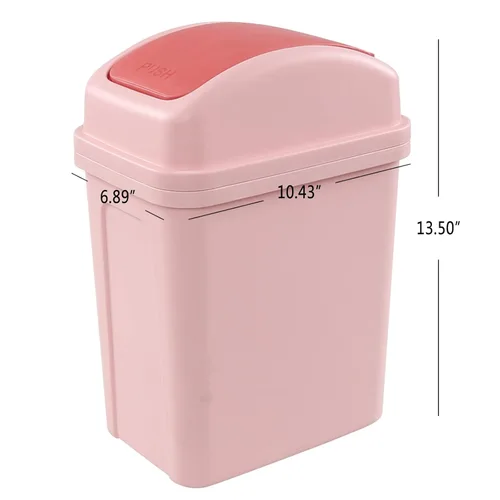 Miniatura 2 de Bote de basura pequeño de 1.8 galones con tapa giratoria, cubo de basura de plástico con tapa abatible, color rosa