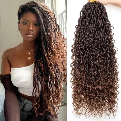 Miniatura 14 de Extensiones de cabello sintético de ganchillo de 24 pulgadas con extremos rizados, extensiones de cabello sintético con extremos rizados, trenzas