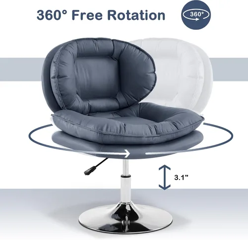 Miniatura 6 de MCombo Silla giratoria sin brazos con ajuste de altura, silla de tocador tapizada de tela tecnológica con base redonda de metal y asiento de doble