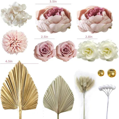 Miniatura 2 de 32 piezas de adornos bohemios para pasteles con flores y hojas de palma, decoraciones de pasteles para bodas bohemias, baby shower, suministros