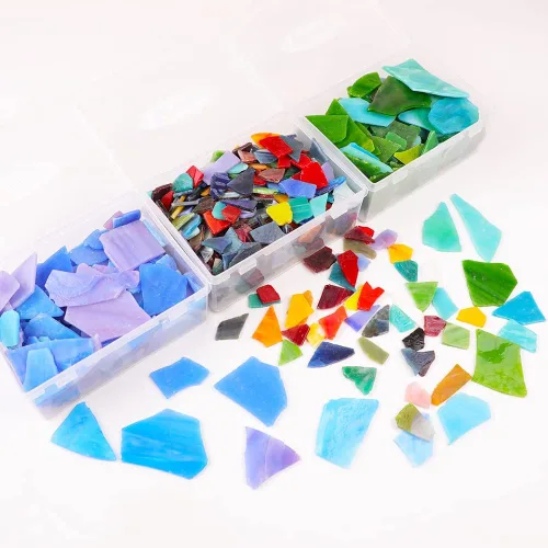 Miniatura 6 de Azulejos de mosaico de vitral, 2 libras de azulejos de mosaico de vidrio mixto vibrante, suministros de manualidades de mosaico para decoración