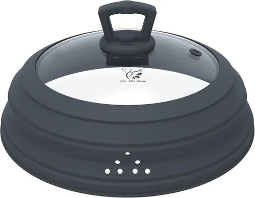 Tapa protectora de salpicaduras de vidrio ventilado para microondas, tapa protectora de salpicaduras con silicona plegable para alimentos como Gris
