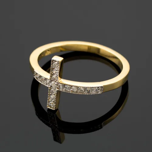 Miniatura 2 de Anillo cruzado lateral de oro de 14 quilates con diamantes