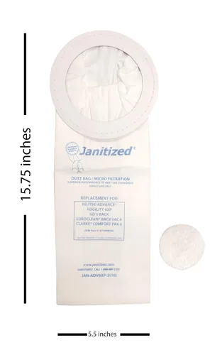 Miniatura 2 de Janitized JAN-ADV6XP-2 (10) Bolsa de papel al vacío comercial de repuesto prémium para aspiradora Advance Adgility 6XP, OEM # 1471098500