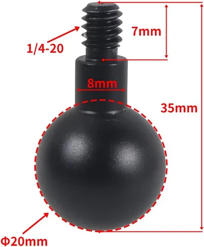 Miniatura 2 de Cabezal de bola de 0.787 in a tornillo de 1/4 adaptador de montaje para cámara de fotografía de conversión accesorio (1.378 in)