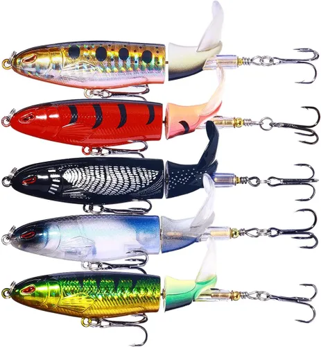 Señuelos de Pesca Topwater con Caja de Almacenamiento, Whopper Popper para Lubina, Bagre, Lucio, Perca - Cebo de Lápiz Flotante con Cola Giratoria
