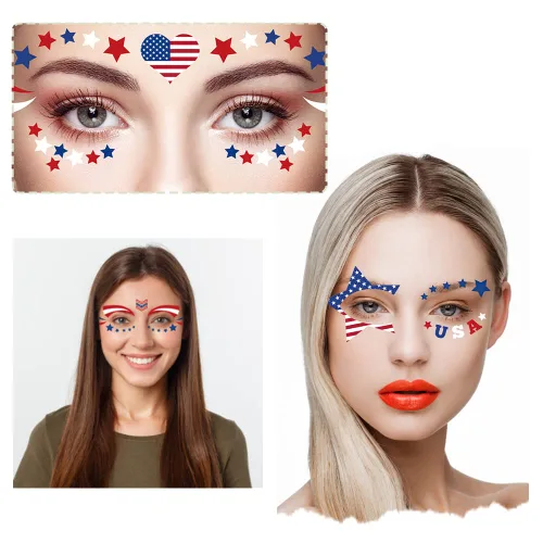 Miniatura 6 de Calcomanías temporales para tatuajes del 4 de julio, Día de la Independencia, 20 hojas de calcomanías de bandera, calcomanías de maquillaje