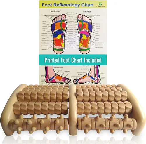 TheraFlow Masajeador de pies de madera para neuropatía, dolor de talón y alivio de la fascitis plantar específico | Masaje profundo de tejidos y