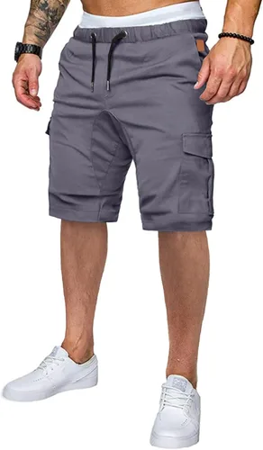 Miniatura 18 de JMIERR Pantalones cortos de carga casuales para hombre, de algodón, con cordón elástico, para verano, playa, pantalones cortos chinos con 6 bolsillos
