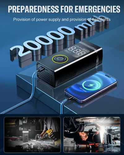 Miniatura 3 de Inflador de Neumáticos Compresor de Aire Portátil, Bomba de 180PSI 20000mAh para Coche Inalámbrica con Manómetro, Inflado Rápido 4X con Luces Duales