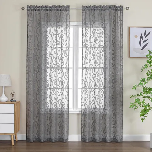 Miniatura 93 de OWENIE Furman - Juego de 2 paneles de cortinas traslúcidas negras de 24 pulgadas de largo, cortinas semitransparentes de jacquard ligeras y aireadas