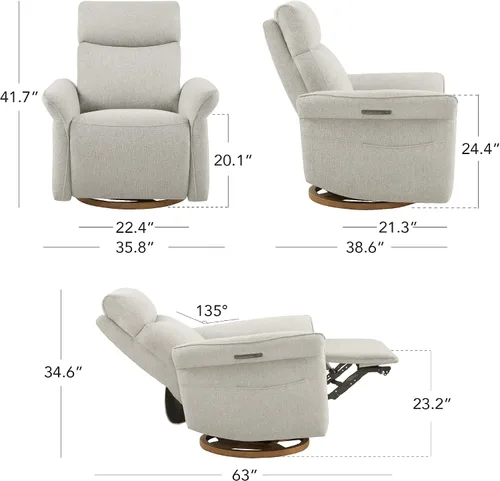 Miniatura 3 de CHITA GREENGARD - Silla reclinable eléctrica, giratoria de triple motor con reposacabezas ajustable y soporte lumbar, certificado GREENGARD Gold