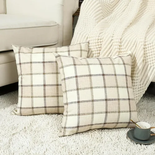 Miniatura 15 de Stellhome Juego de 2 fundas de almohada de lino para sofá, fundas de cojín decorativas sólidas de otoño para decoración del hogar, 16 x 16 pulgadas