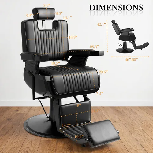 Miniatura 7 de Reclining Barber Chair for Barbershop, Professional Barber Salon Chair for Hair Stylist, 360 Swivel Styling Chair with Adjustable Headrest &