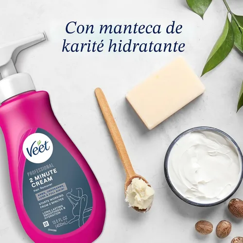 Miniatura 6 de VEET Crema profesional de 2 minutos para todo tipo de piel con manteca de karité, depilación completa efectiva de bikini y vello púbico, probada