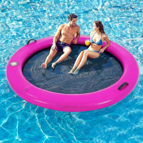 Miniatura 27 de 6-12FT Round Inflatable Floating Dock, Sunchill Float Ring, Water Hammock Tanning Pool Floats with Woven Fabric, Manual Pump for Quick Azul