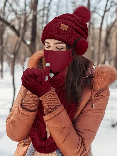 Miniatura 7 de Motarto Conjunto cálido de invierno, gorro de punto, bufanda y guantes calentadores de oídos, para hombres y mujeres, cubierta cálida para clima frío