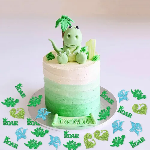 Miniatura 2 de 200 piezas de confeti de dinosaurio con purpurina de doble cara, confeti de papel, confeti de papel, confeti de mesa de rugido de dinosaurio