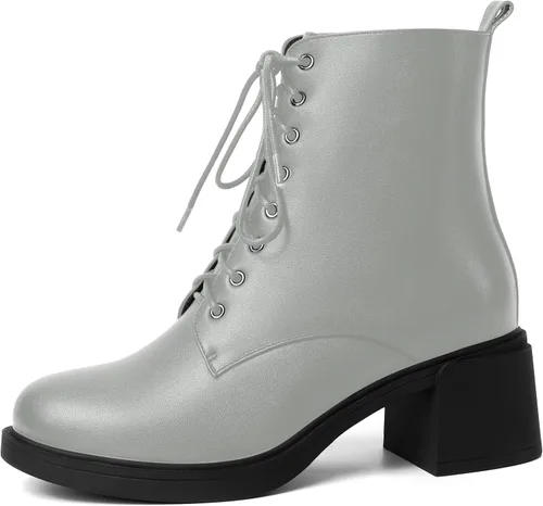 Miniatura 78 de ROSERWISH Botas altas de tacón bajo y grueso para mujer, con cordones, cómodas, modernas, con puntera redonda, de 2.5 pulgadas