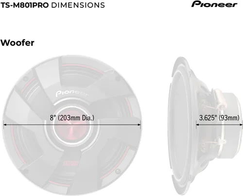 Miniatura 13 de Pioneer P.R.O. Series TS-M801PRO - Altavoces de 8 pulgadas (par) - 600 W máximo, perfectos para instalaciones de alto SPL y audio de automóvil