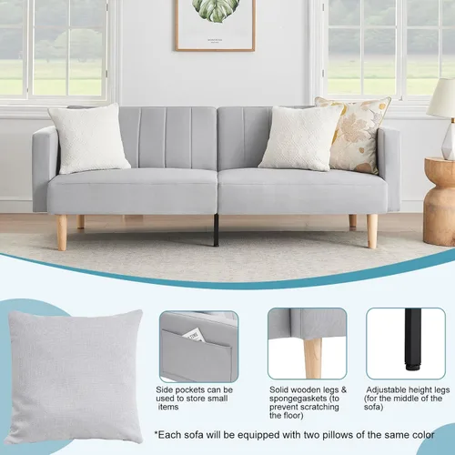 Miniatura 3 de IDEALHOUSE Sofá cama de lino futón 2024, sofá compacto y elegante para espacios pequeños, sofá doble plegable para sala de estar, dormitorio