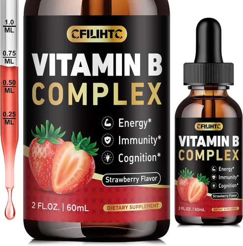 Miniatura 8 de CFILIHTC Gotas líquidas de complejo de vitamina B, suplemento de complejo de vitaminas B con gotas B1, B2, B3, B5 B6, B7, B9 y metil B12