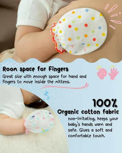 Miniatura 4 de RATIVE Manoplas de bebé de algodón orgánico antiarañazos para recién nacidos de 0 a 6 meses Esenciales para bebés imprescindibles para niños y niñas