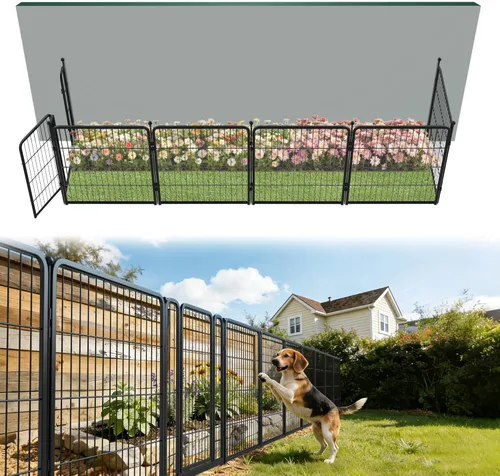 Miniatura 47 de FXW - Valla de jardín metálica y resistente para exteriores, barrera para perros y conejos, fácil instalación, negro, 24 pulgadas de alto x 29.6
