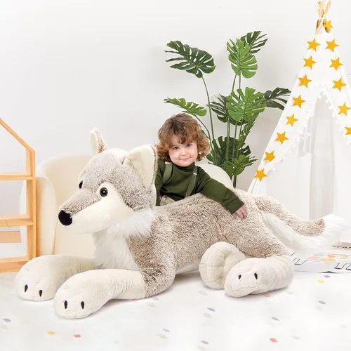 Miniatura 5 de MaoGoLan Animal de peluche grande de lobo para niño, peluche de lobo gigante para niña, coyote de peluche para niño, peluche de coyote realista