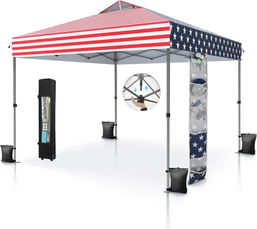 Miniatura 17 de MFSTUDIO Carpa Desplegable de 10x10 pies, Refugio Gazebo Sombra Solar Toldos Impermeables Patio Portátil Carpas con Malla Desplegables para Playa