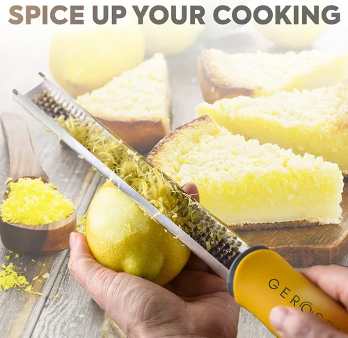 Miniatura 3 de Rallador de Queso y Cítricos de Acero Inoxidable con Cuchilla Extra Afilada - Perfecto para Limones, Parmesano, Ajo, Chocolate - Condimenta Amarillo