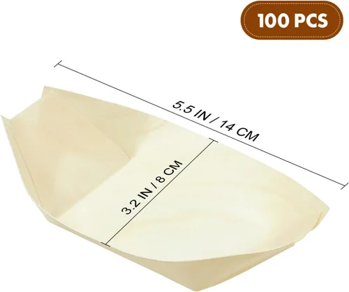 Miniatura 3 de Hemoton 100 botes desechables de bambú para sushi, bandeja de madera biodegradable, 5.5 x 3.14 x 1.57 pulgadas, 100 piezas, para sushi, aperitivo