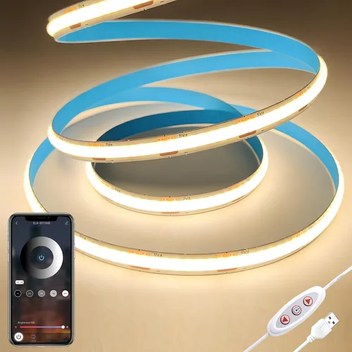 Tira de luces LED COB USB para TV, 5 V alimentadas por USB, luces LED regulables, luz blanca cálida, 3.3 pies, 320 LED/M, 3000 K, tira de luz