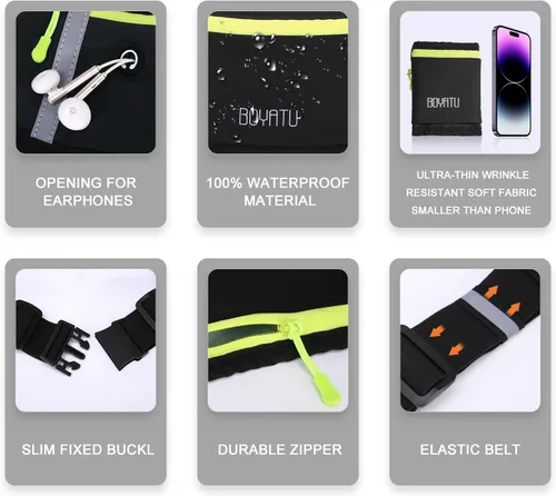 Miniatura 3 de BOYATU Cangurera para cinturón para correr: cintura delgada para mujeres y hombres, bolsa de entrenamiento ajustable para teléfono, bolsa de cintura