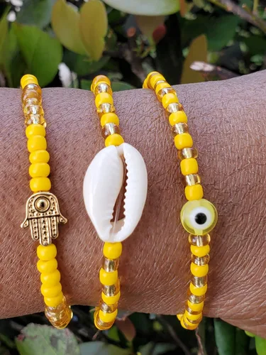 Miniatura 9 de 3 pcs Ilde Cowrie seashell Evil Eye Hamsa Hand Orisha Santeria Pulseras Bracelet Set