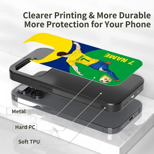Miniatura 2 de Fundas personalizadas para teléfono con nombre y número del equipo de fútbol, diseño de jersey para iPhone 11, 12, 13, 14, 15, 16, 17 Pro Max Plus