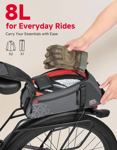 Miniatura 3 de KEMIMOTO Bolsa trasera para bicicleta – Bolsas de PVC resistentes al agua de 8 L para portabicicletas, alforja para maletero de bicicleta para Gris