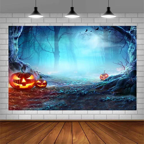 Miniatura 3 de SENDY Telón de fondo de Halloween de 7 x 5 pies para fotografía, noche de terror, decoración de fiesta de bosque aterrador, día de todos los santos