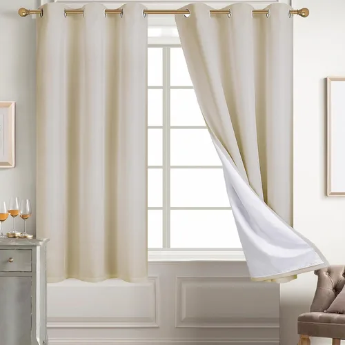 Miniatura 114 de Diraysid Cortinas 100% opacas de lino beige para dormitorio, con ojales, aislamiento térmico, cortinas de oscurecimiento de habitación