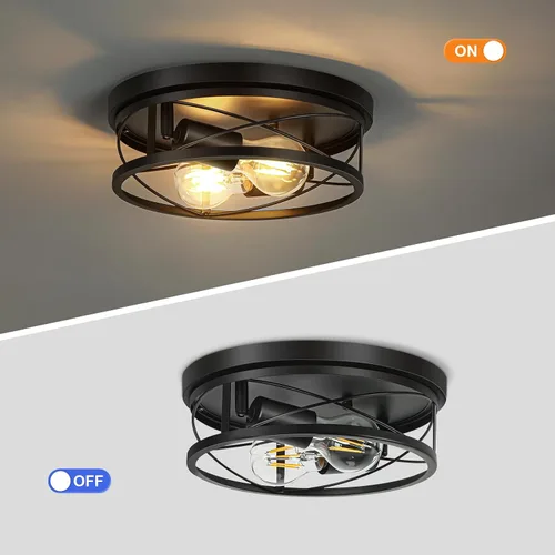 Miniatura 6 de Luces de granja, lámpara de techo industrial negra de montaje empotrado, lámpara de techo para pasillo, dormitorio, cocina, entrada, 2 luces