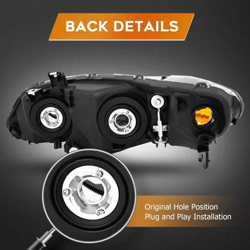 Miniatura 5 de Conjunto de faros delanteros para Honda Civic Sedan 4 puertas 2006-2011 carcasa negra reflector ámbar lente transparente conductor y pasajero lado